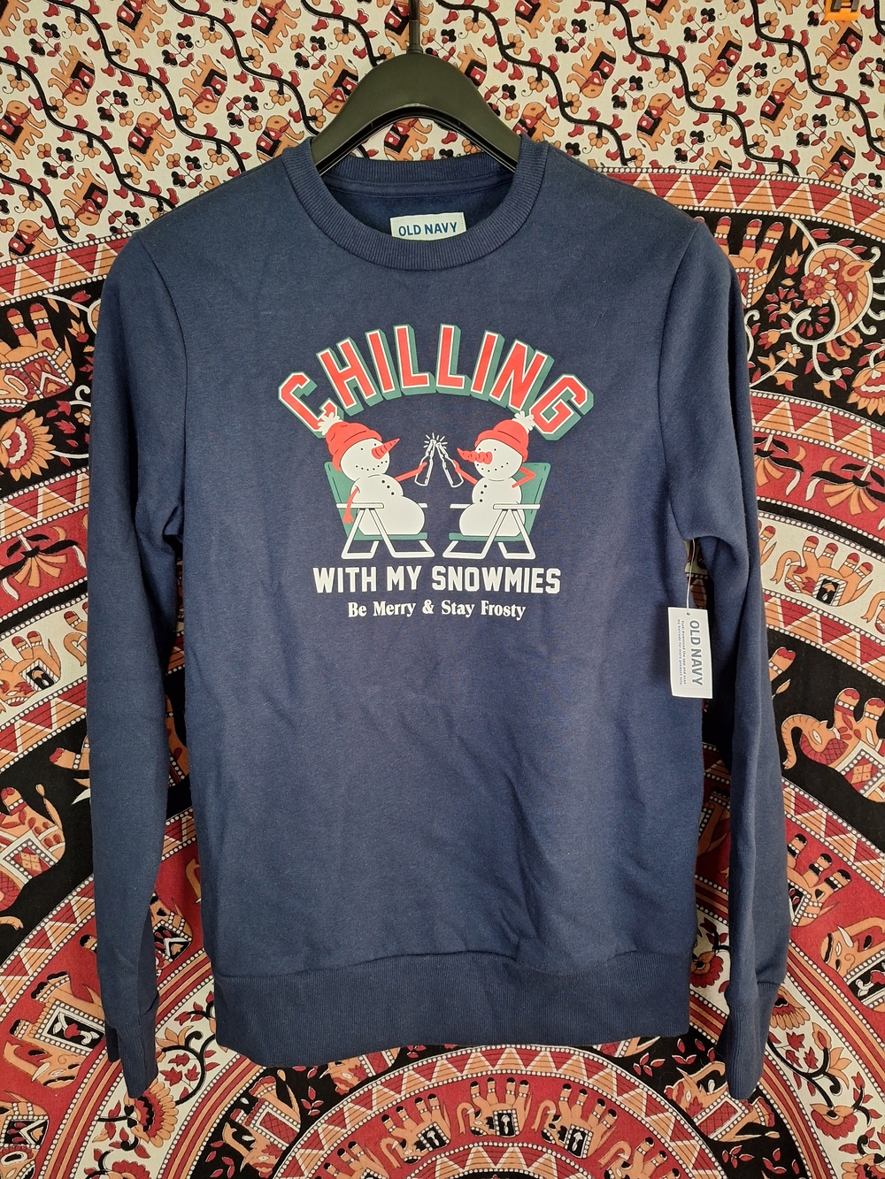 Old Navy Christmas Snowman Graphic Crewneck Sweatshirt Navy Blue